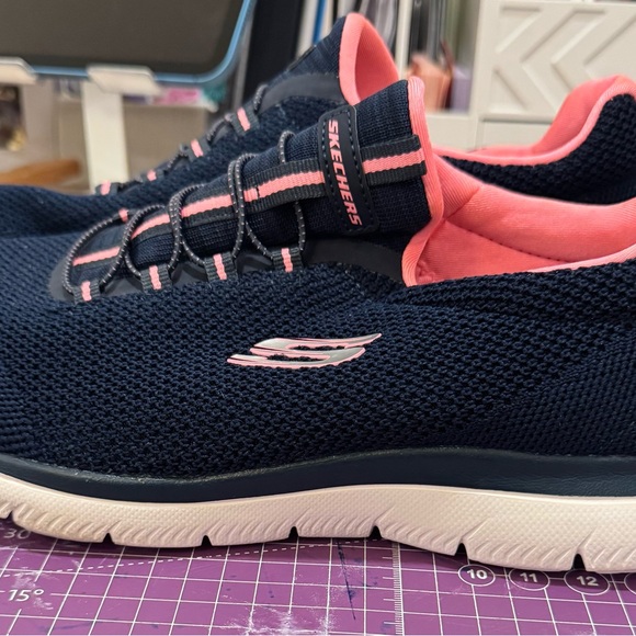 Skechers Women's Navy and Coral Sneakers - Picture 2 of 9